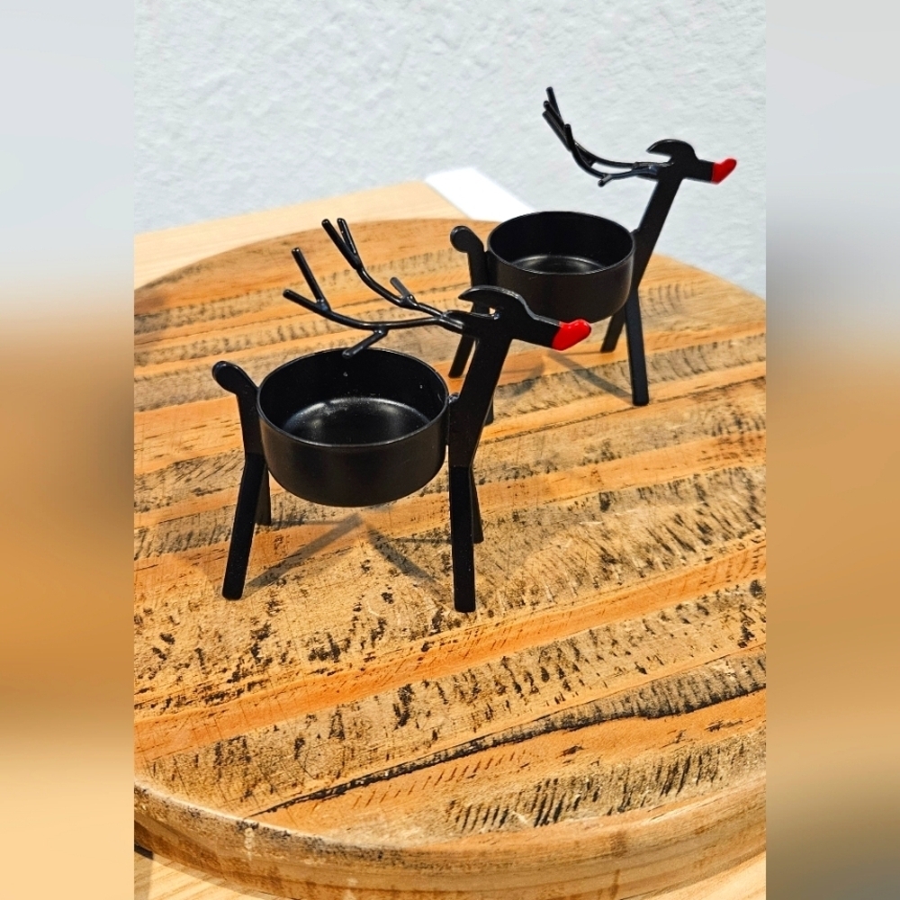Mud Pie Reindeer 2 PC Tealight Candle Holders